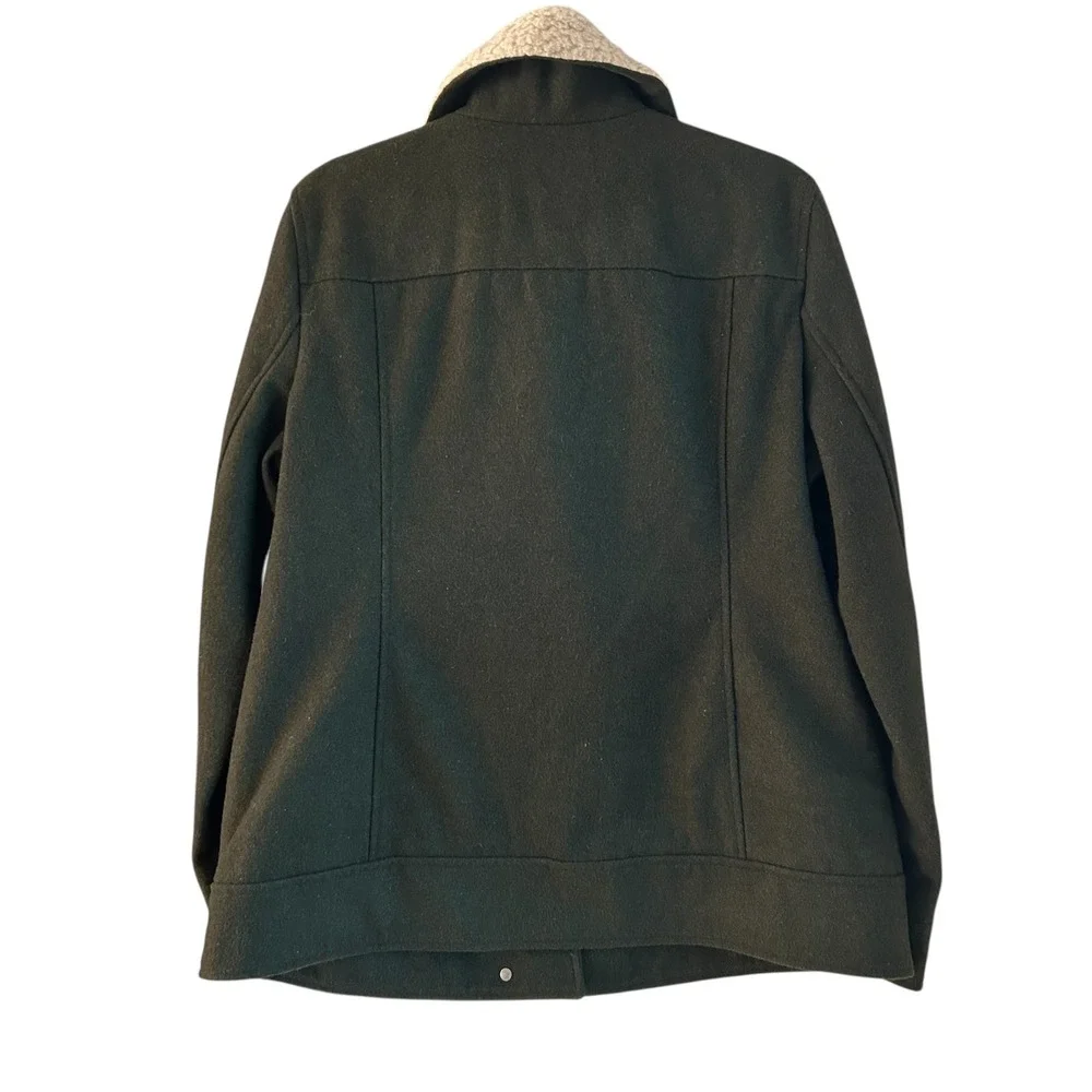 A New Approach Women Moto‎ Jacket Size XL Earthy Green Sherpa Assymetrical Zip
